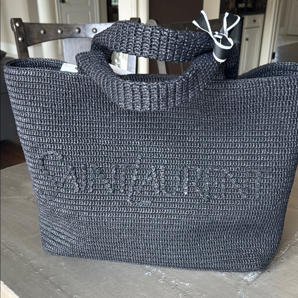 Ysl saint laurent large raffia tote shopper bag travel beach black  bag $2550 - Picture 2 of 11